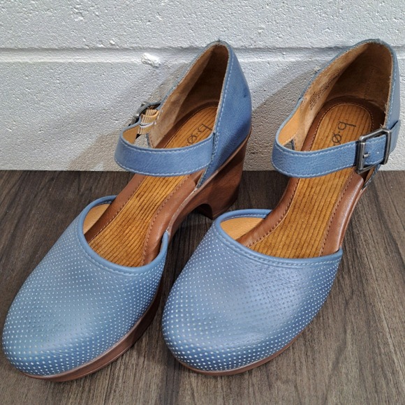 BOC Perforated Blue Leather Wedge Mary Jane Casual Clog Women's Shoes Size 7M - Picture 3 of 8